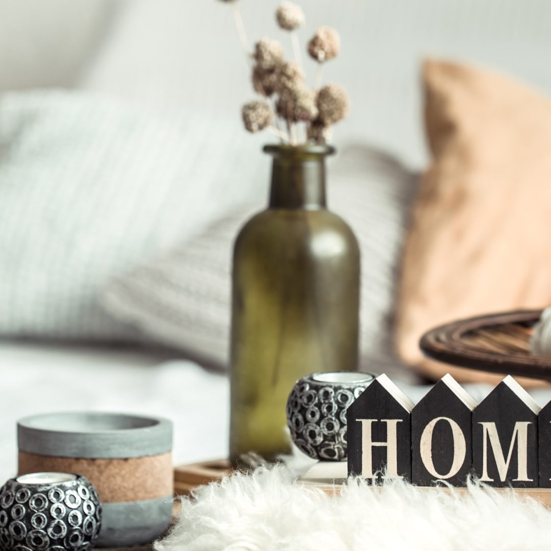 Still life home decor in a cozy home.